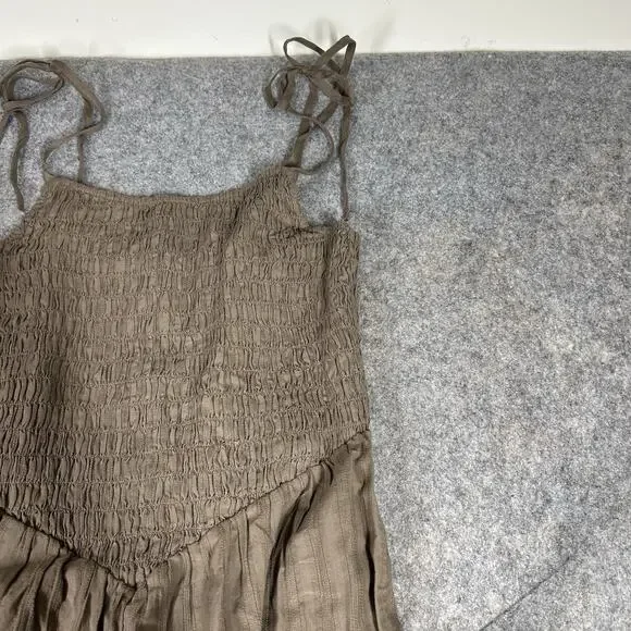 American Eagle Bella Jumpsuit Small Wide Leg Brown Striped Cotton Tie Straps - Picture 2 of 11